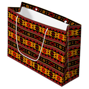 Southwest Design Red Black Gold Tribal Pattern Large Gift Bag