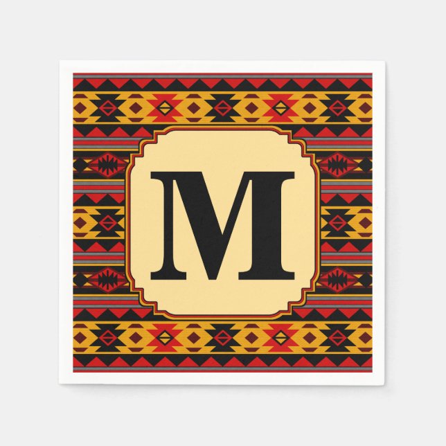 Southwest Design Red Black Gold Tribal Pattern Napkin (Front)