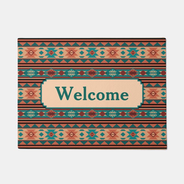 Southwest Design Turquoise Terracotta Monogram Doormat (Front)