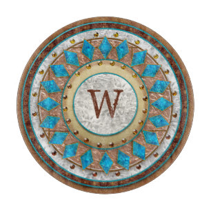 Southwest Design Your Initial Turquoise and Brown Cutting Board