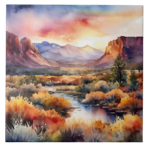 Southwest Evening Watercolor Style  Ceramic Tile