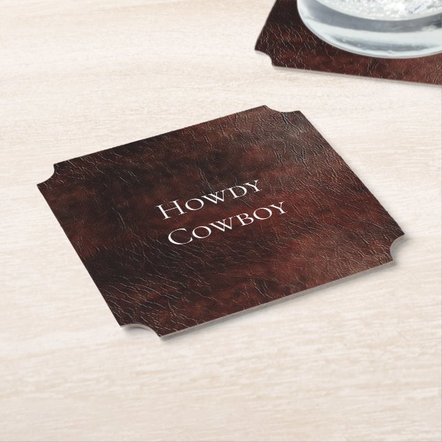 Southwest Faux Brown Leather Cowhide   Paper Coaster (Angled)