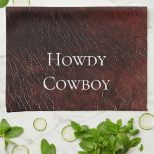 Southwest Faux Brown Leather Cowhide   Tea Towel