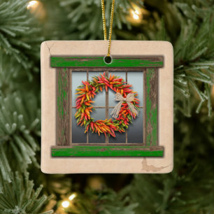 Southwest Festive Chile Wreath Window Personalized Ceramic Ornament