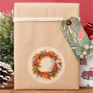 Southwest Festive Colourful Chile Pepper Wreath Classic Round Sticker