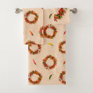 Southwest Festive Colourful Chile Peppers Wreath Bath Towel Set