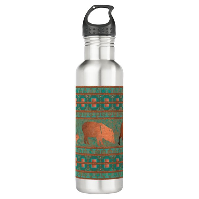 Southwest Fun Javelina Family Copper Teal 710 Ml Water Bottle (Front)