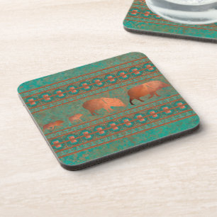 Southwest Fun Javelina Family Copper Teal Coaster