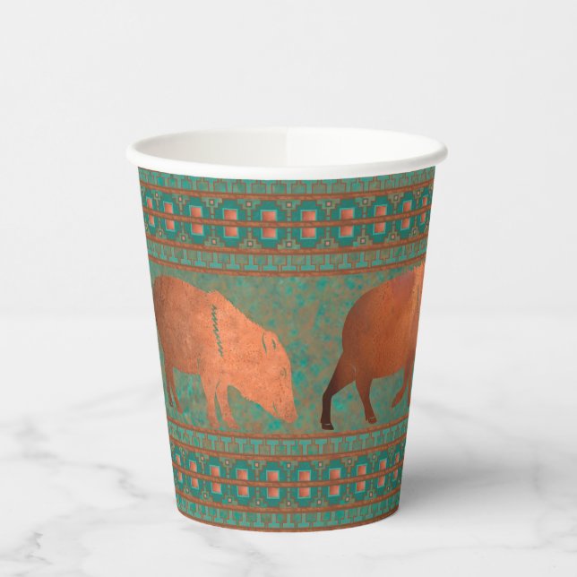 Southwest Fun Javelina Family Copper Teal Paper Cups (Left)