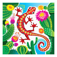 Southwest Gecko with Cactus Blossoms