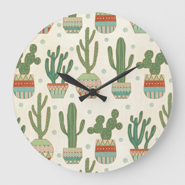 Southwest Geo Step | Cactus Pattern Large Clock (Front)