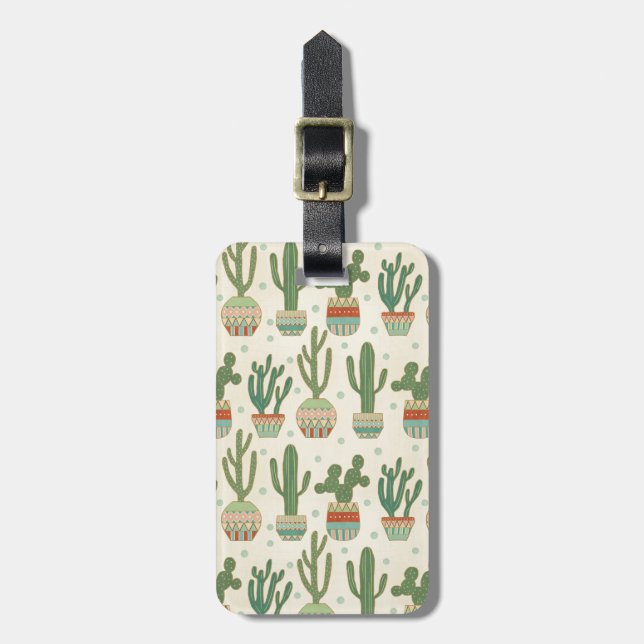Southwest Geo Step | Cactus Pattern Luggage Tag (Front Vertical)