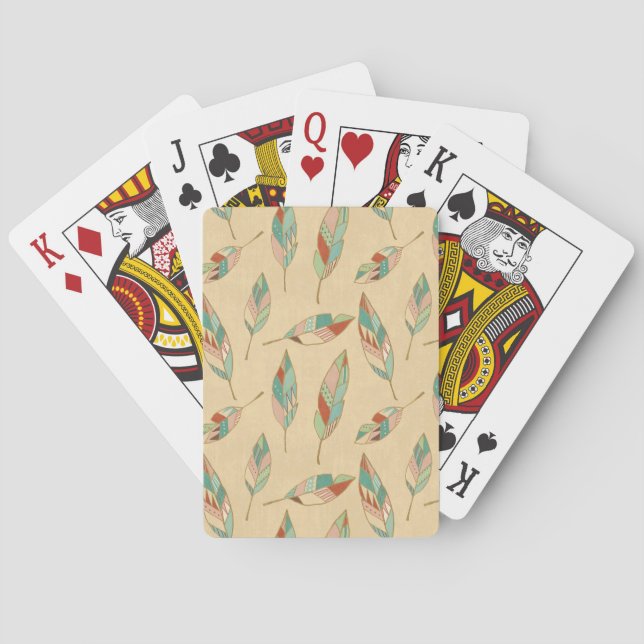 Southwest Geo Step | Coral Feather Pattern Playing Cards (Back)