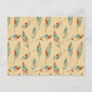 Southwest Geo Step   Coral Feather Pattern Postcard