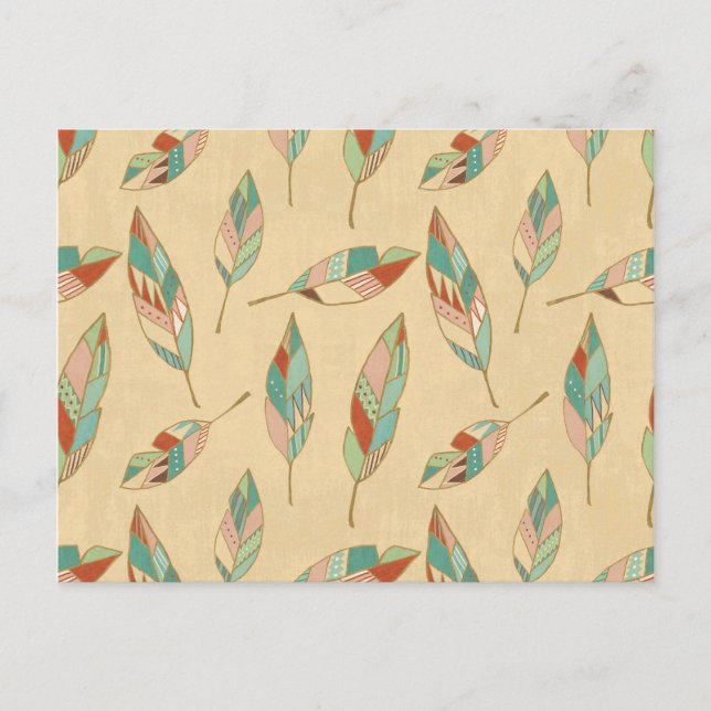 Southwest Geo Step | Coral Feather Pattern Postcard (Front)