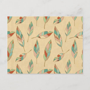 Southwest Geo Step   Coral Feather Pattern Postcard