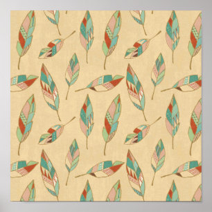 Southwest Geo Step   Coral Feather Pattern Poster