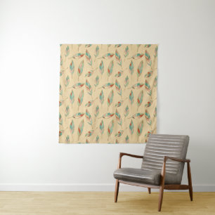 Southwest Geo Step   Coral Feather Pattern Tapestry