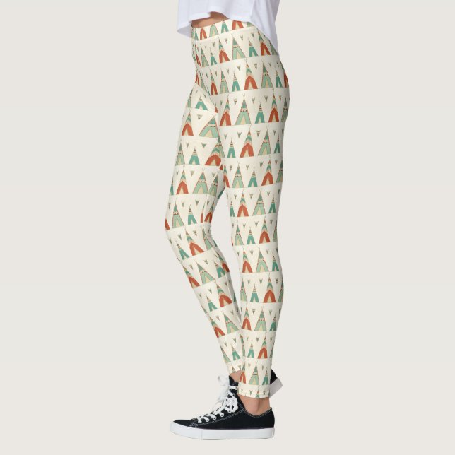 Southwest Geo Step | Geometric Teepee Pattern Leggings (Left)