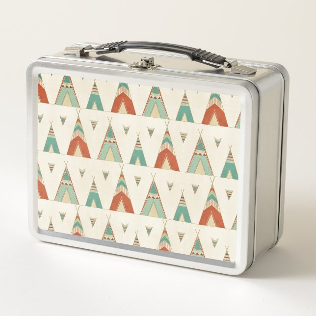 Southwest Geo Step | Geometric Teepee Pattern Metal Lunch Box (Front)