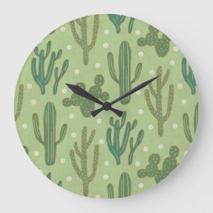 Southwest Geo Step   Green Cactus Pattern Large Clock