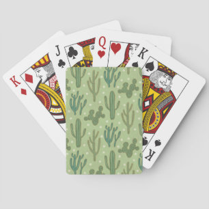 Southwest Geo Step Green Cactus Pattern Playing Cards