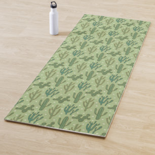 Southwest Geo Step   Green Cactus Pattern Yoga Mat