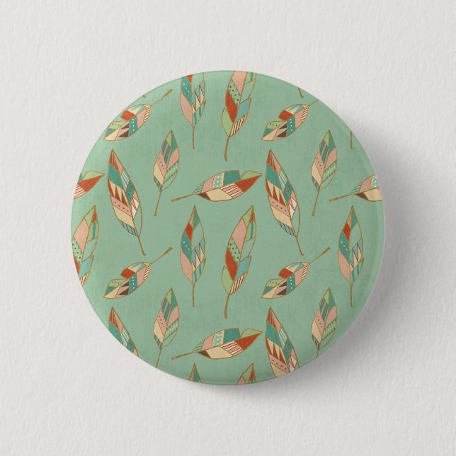 Southwest Geo Step | Green Feather Pattern 6 Cm Round Badge (Front)