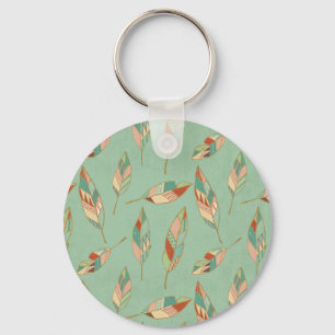 Southwest Geo Step   Green Feather Pattern Key Ring