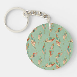 Southwest Geo Step   Green Feather Pattern Key Ring