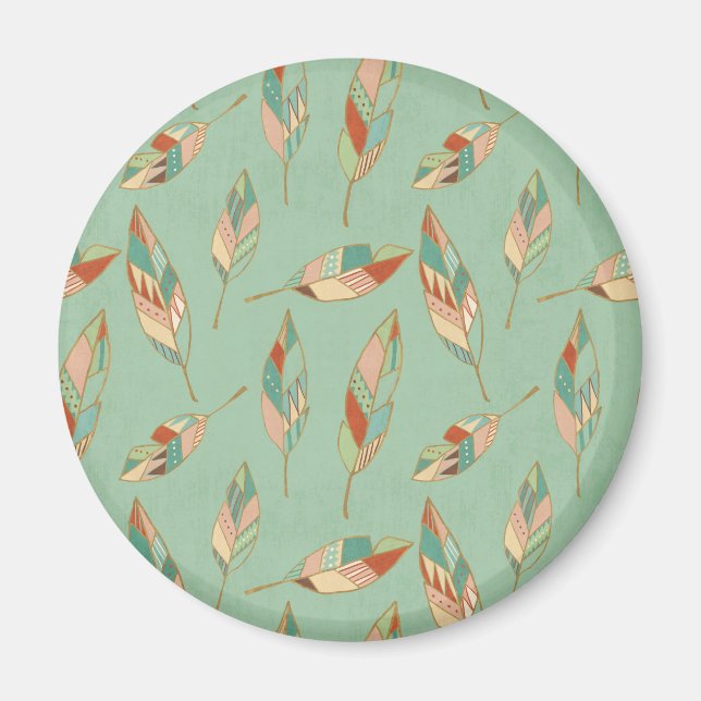 Southwest Geo Step | Green Feather Pattern Magnet (Front)