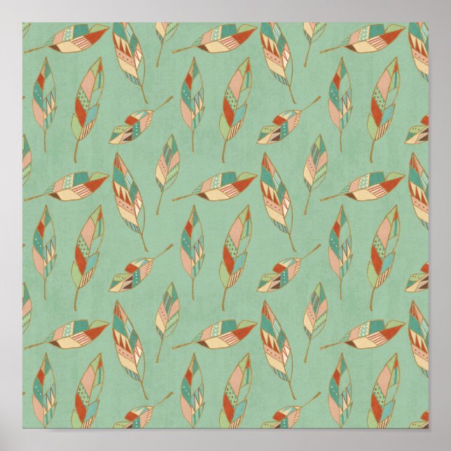 Southwest Geo Step | Green Feather Pattern Poster (Front)