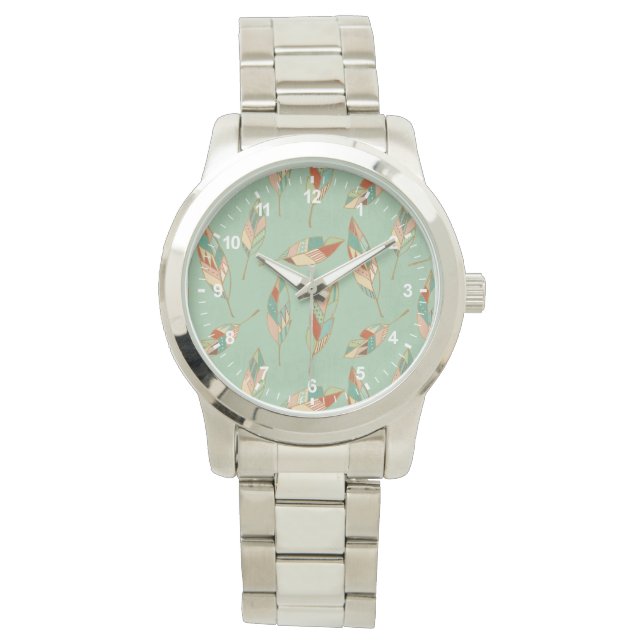 Southwest Geo Step | Green Feather Pattern Watch (Front)