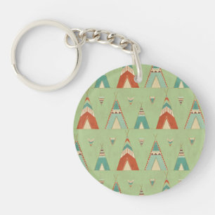 Southwest Geo Step   Green Teepee Pattern Key Ring