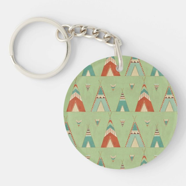 Southwest Geo Step | Green Teepee Pattern Key Ring (Front)