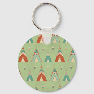 Southwest Geo Step   Green Teepee Pattern Key Ring