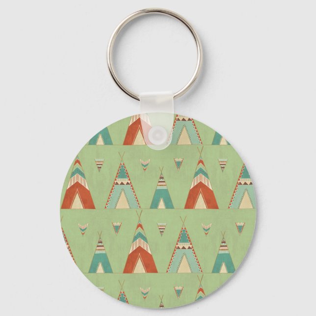 Southwest Geo Step | Green Teepee Pattern Key Ring (Front)