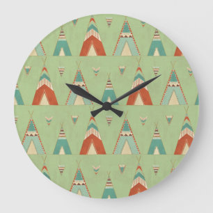 Southwest Geo Step   Green Teepee Pattern Large Clock