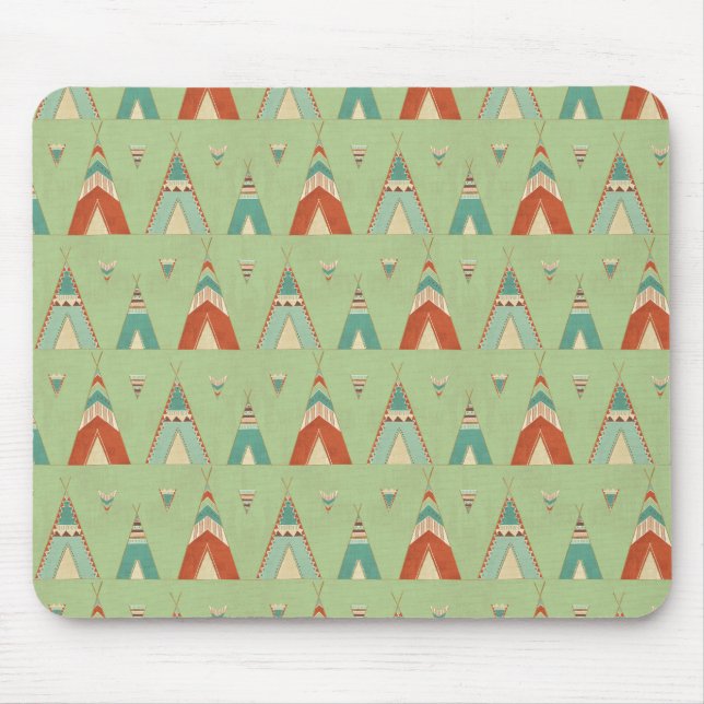 Southwest Geo Step | Green Teepee Pattern Mouse Pad (Front)