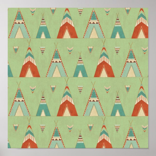 Southwest Geo Step | Green Teepee Pattern Poster (Front)