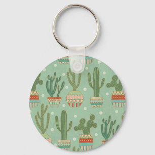 Southwest Geo Step   Potted Cactus Pattern Key Ring