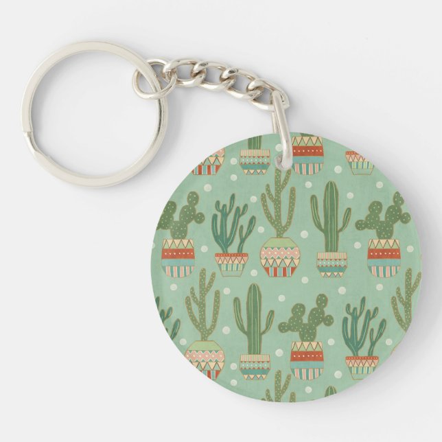Southwest Geo Step | Potted Cactus Pattern Key Ring (Front)