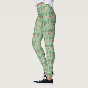 Southwest Geo Step   Potted Cactus Pattern Leggings