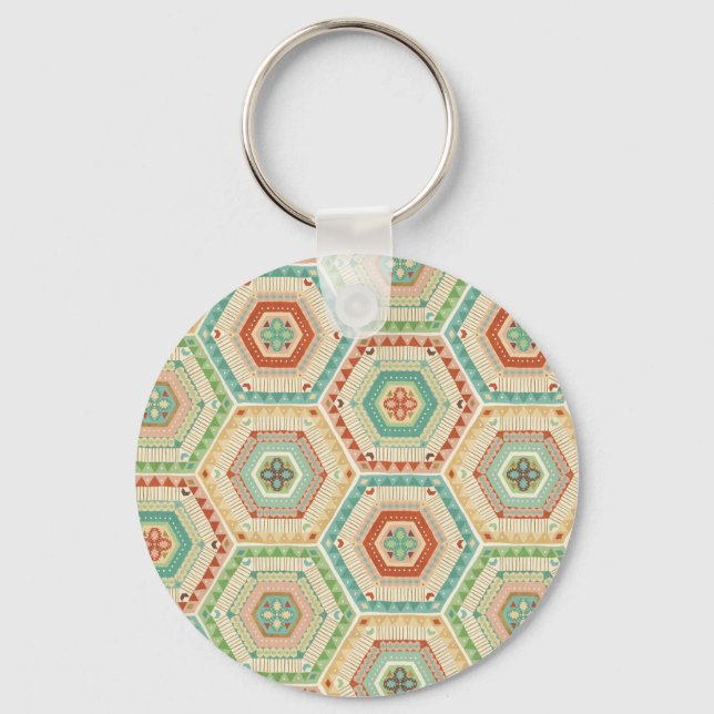 Southwest Geo Step | Southwest Hexagon Pattern Key Ring (Front)