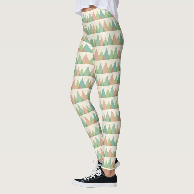 Southwest Geo Step | Teal & Coral Triangles Leggings (Left)