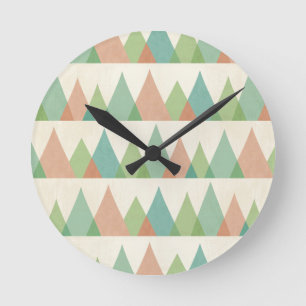 Southwest Geo Step   Teal & Coral Triangles Round Clock