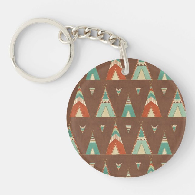 Southwest Geo Step | Teal Teepee Pattern Key Ring (Front)