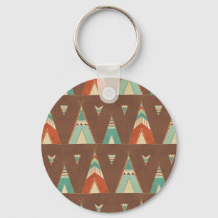 Southwest Geo Step Teal Teepee Pattern Key Ring