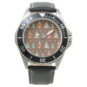 Southwest Geo Step   Teal Teepee Pattern Watch