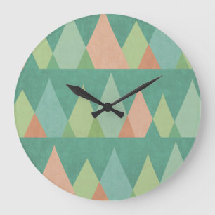 Southwest Geo Step   Teal Triangle Pattern Large Clock
